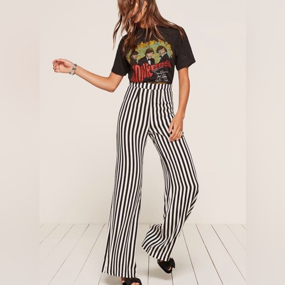 Reformation Black and White Striped Wide-Leg Pants